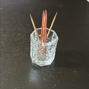 Coronet Crystal Toothpick Holder with Vintage Toothpicks
